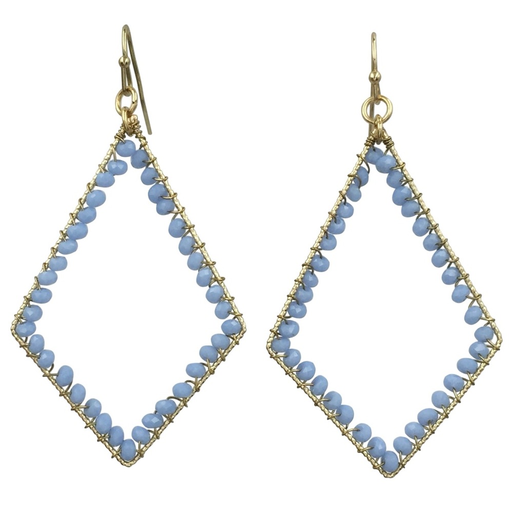Light Blue Glass Bead Wrapped Dangle Earrings